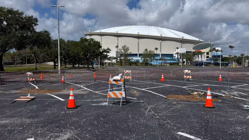 Small depression forms in Tropicana Field parking lot