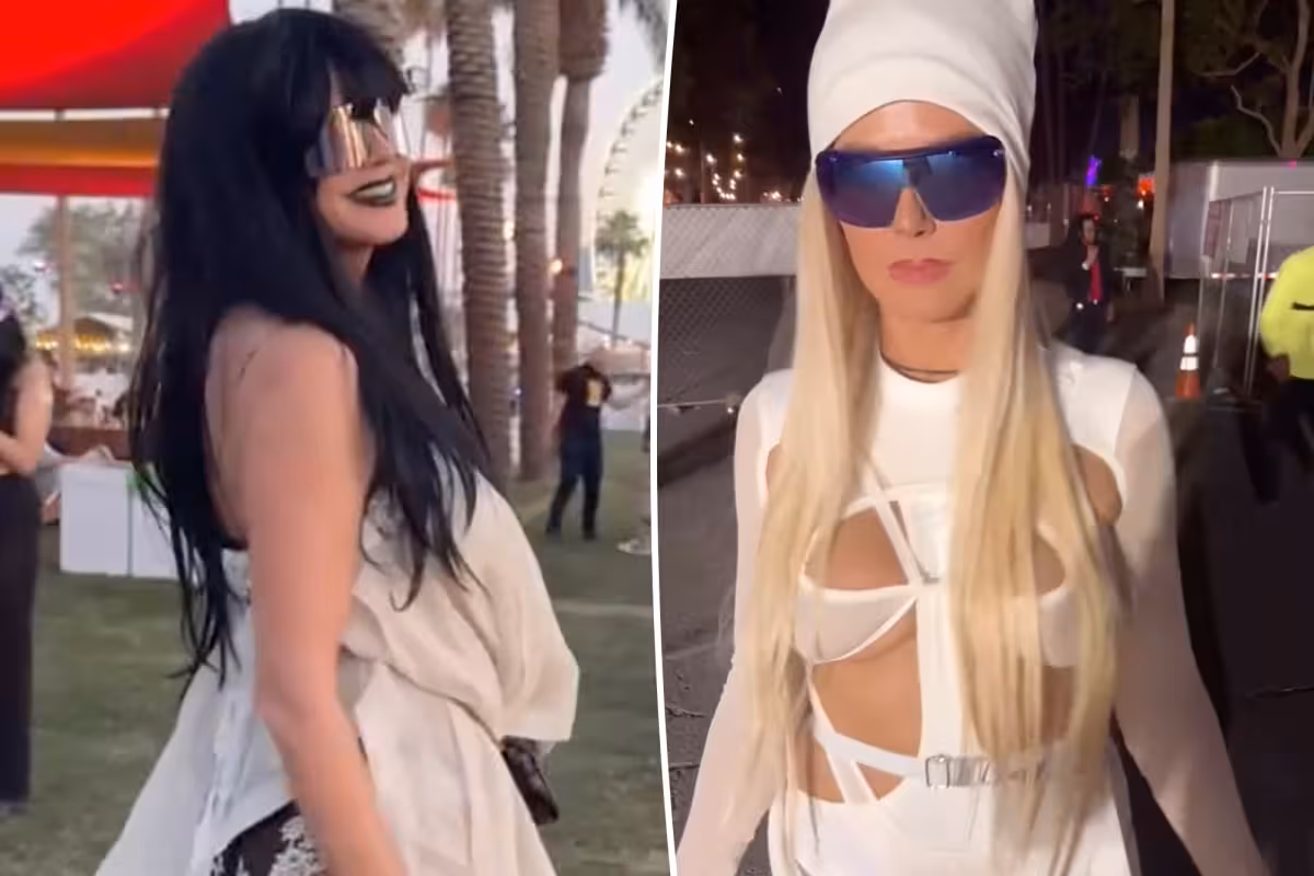 Heidi Klum turns heads at Coachella in black wig and white gown