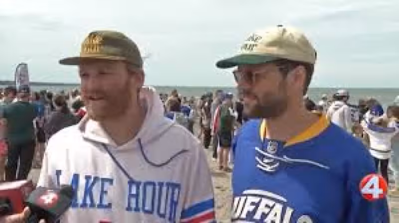 Actor Wyatt Russell jumps into Lake Erie for Sabres bet