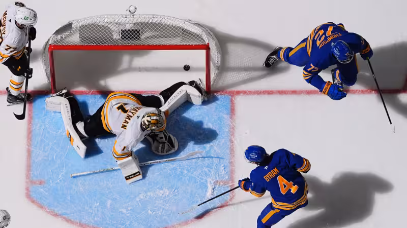 Sabers stun Bruins 4-3 as Tage Thompson powers Buffalo’s first playoff win