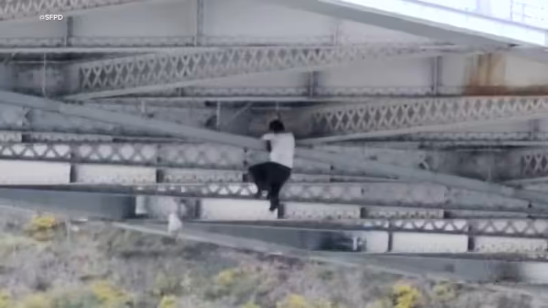 Video shows stolen-car chase suspect dangling from SF Bay Bridge during evening commute