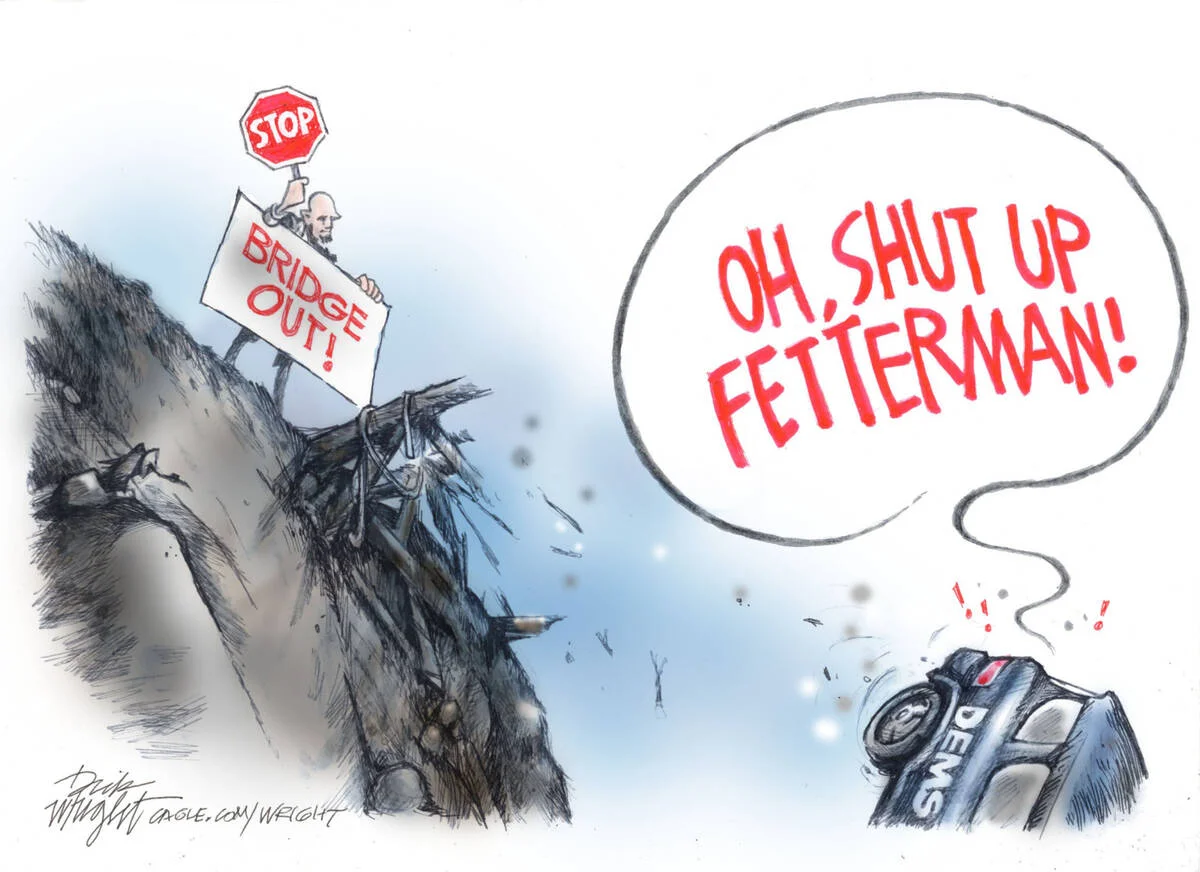 John Fetterman cartoon page draws attention with repeated promo copy