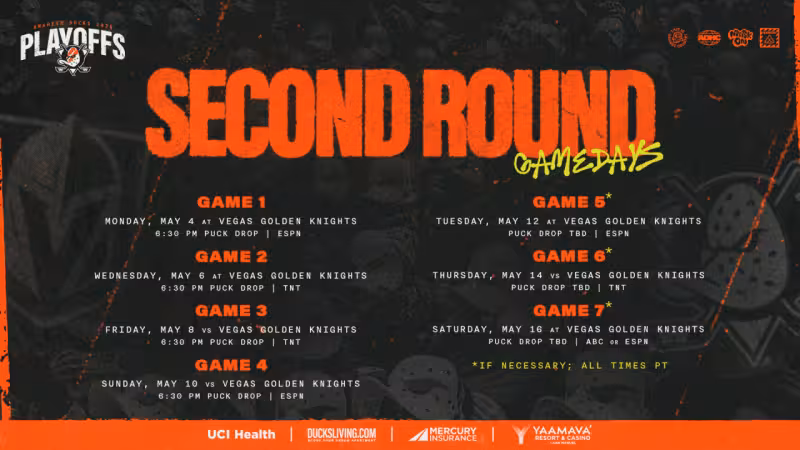 Ducks Second Round Schedule Announced | Anaheim Ducks