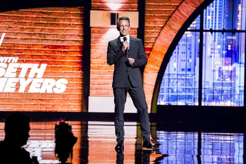 Seth Meyers takes aim at CBS, Comcast and Netflix in NBC upfront jab
